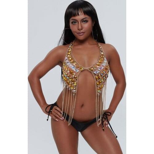 Boho Rhinestone Body Jewelry Beach Bikini Chain Bra Fashion Harness Charm Body Accessories Jewelry for Women and Girls