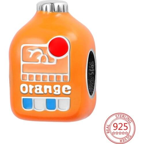 100% 925 Sterling Silver Fashion Jewelry Gift Women Cartoons Orange Juice Beads Fit Original Pandora DIY Bracelet Bangle Charms