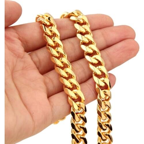 High Quality Stainless Steel Charming Gold Cuban Curb Link Chain Mens Womens Necklace/Bracelet Unisexs Jewelry 7-40''Hot Sale
