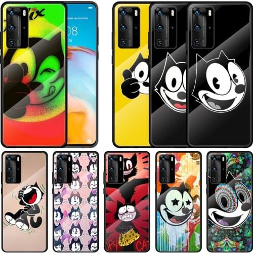 Anime Cute Funny Cat For Huawei P40 P30 P20 P10 Pro Plus Lite 5G 2019 Tempered Glass Cover Shell Luxury Phone Case