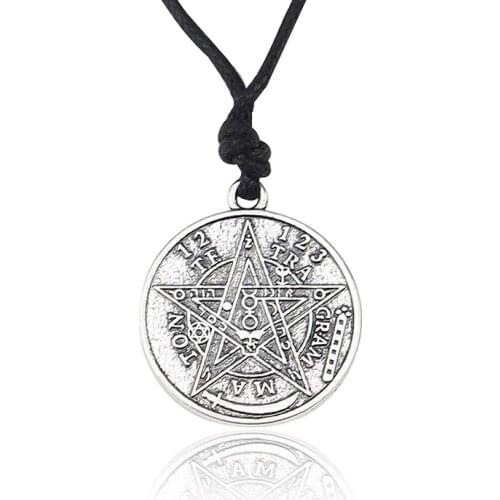 Seal Wiccan Pentacle Pentagram Tetragrammaton Statement Necklace Pendants Choker Wax line Vintage Jewelry For Womens Gift