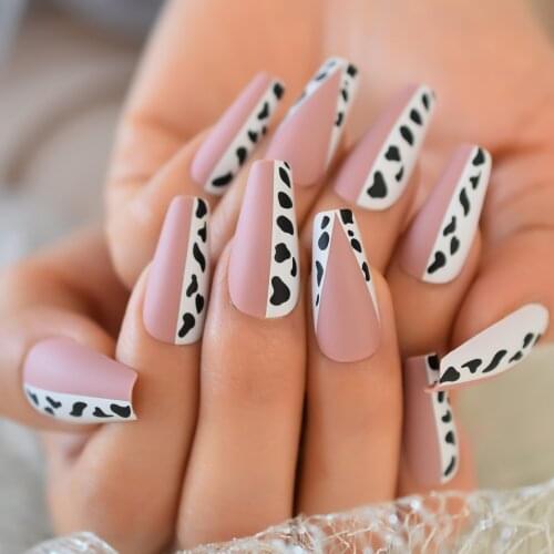 Cow Pattern Designs Press On Nails 2021 Coffin Nail Tips Full Cover Nails Medium Long Half Pattern Supplies For Professionals