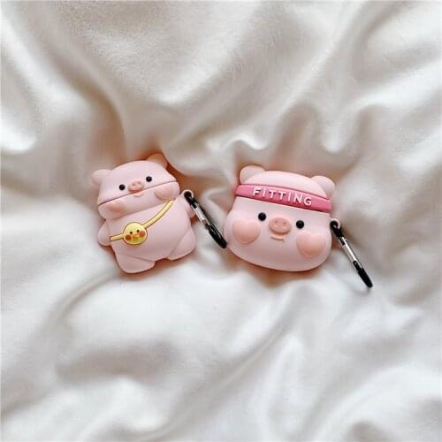 For AirPods 12 Case 3D Cute bear Pig Duck Kawaii Anime Cartoon Earphone Cover for AirPods Pro Soft Protect Case with Hook