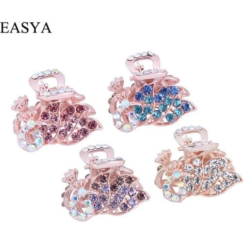 EASYA 4 Colors Minimalist Full Crystal Peacock Hair Claw Clips Pretty Dainty Hairpin Hair Accessories For Women Girls