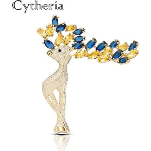 Elegant cute deer brooches luxury rhinestone zircon gold silver color pins brooches for women gifts accessories