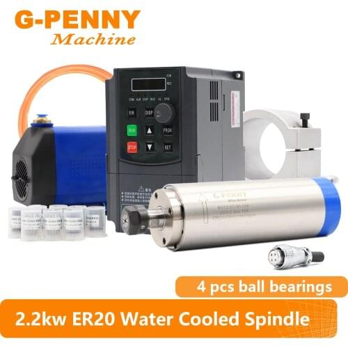 G-PENNY Machine 2.2KW ER20 D80 Water cooled spindle Motor 220v/380v 2.2KW Frequency VFD & 80mm Clamping bracket 75W water pump
