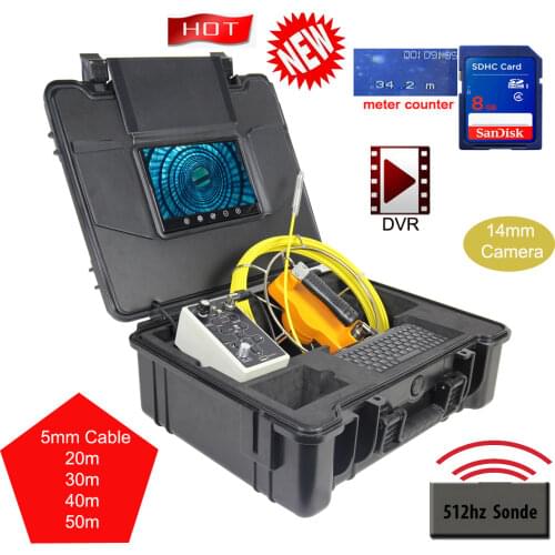 14mm Video Pipe Inspection Camera 512HZ Transmitter Drain Sewer Borescope Endoscope Handheld 9'LCD Meter Counter Pipe Locator