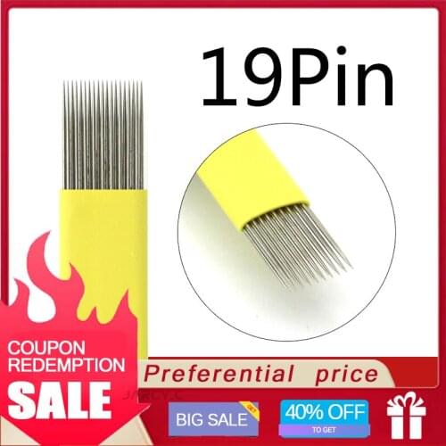 Microblading Double Rows 19 Pins Shading Blades Aiguille Agujas 10pcs Tattoo Fog Eyebrow Needles For Permanent Tattoo Manual Pen