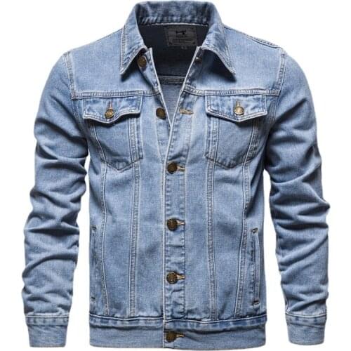 Blue Jean Jacket Autumn 2021 Men Fashion Single Breasted Long Sleeve Black Bomber Jacket Male Casual Plus Size Korean Denim Coat