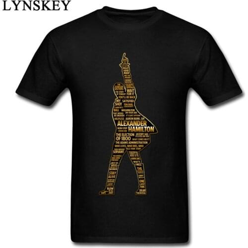 High Quality Alexander Hamilton Gold Letter Print T-shirt Men Cotton Short Sleeve Fashion Tees Shirts Black Crewneck