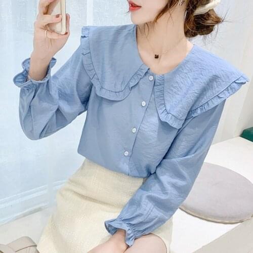 Chikichi 2021 Spring and Autumn New Sweet College Style Doll Collar Long-sleeved Chiffon Shirt Japanese Fashion Women Tops