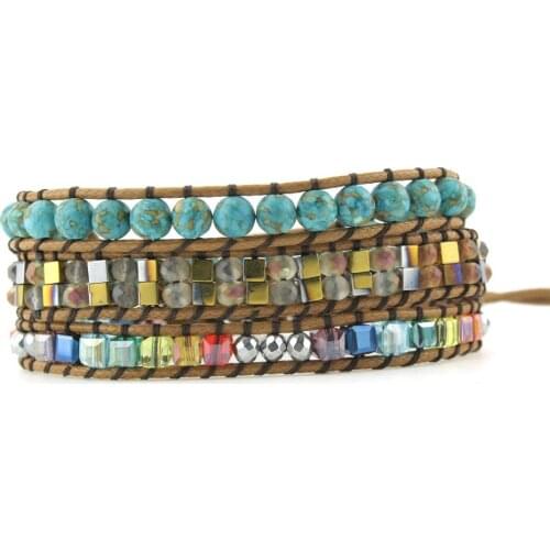 New Chakra Bracelet Fashion Jewelry Natural Stone Bead Handmade Crystal Leather Bracelet Wrap Bracelet HandWork Drop Shipping