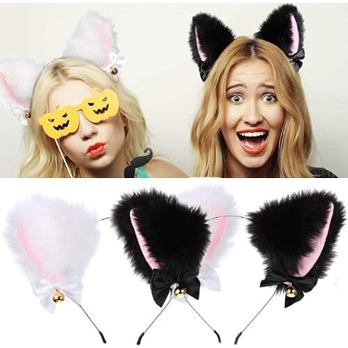 Simulation Fox Cat Ears Headband Hair hoop Plush Cute Lolita Headwear Cartoon Cosplay Head bandPerformance Headdress Party