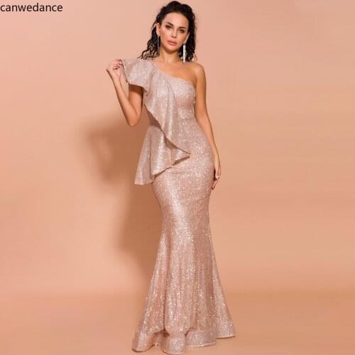 2020 Autumn and Winter Women Sexy Elegant Ruffles Off Shoulder Glitter Elegant Maxi Reflective Dresses