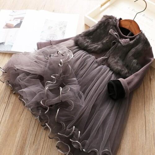 Girl Dress Kids Dresses For Girls Winter Warm Fur Mesh Casual Princess Baby Girl Clothes Summer Full Sleeve Dress Kids Clothes