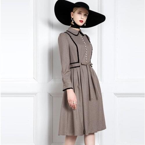 High End Plaid Dress WomenS Autumn And Winter New Retro Celebrity Hepburn Style Middle Length