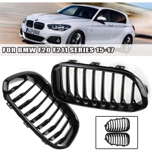 1 Pair Car Front Bumper Kidney Grilles Gloss Black 1 Slat For BMW F20 F21 LCI 5D 3D 1 Series 120i 2015-2017 Racing Grille