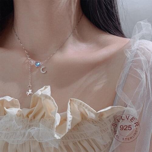 S925 sterling silver necklace for women butterfly moon stone stars Tassel Necklaces For Women choker collares Wedding Jewelry