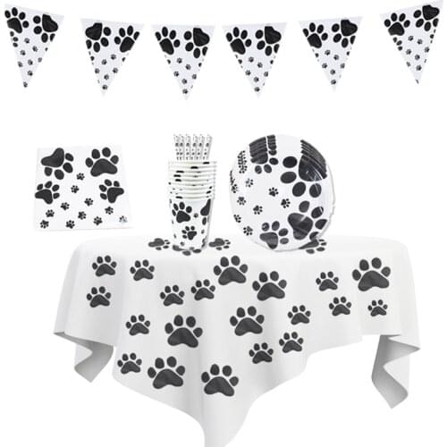 Pet Dog Paw Design Disposable Tableware Plate Napkin Banner Kids Boys Birthday Party Balloons Baby Shower Decoration Supplies