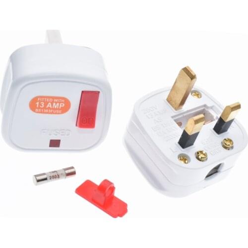 Standard Grounding 13A 3 Pin UK Power Plug With Fused Led Switch Rewireable Wiring Power Socket Adapter Electric Plug Outlet