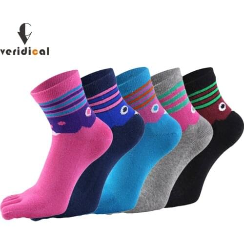 VERIDICAL 5 Pairs/Lot Cotton Toe Socks Women Girl Colorful Five Fingers Socks Good Quality Calcetines Harajuku Ankle Socks