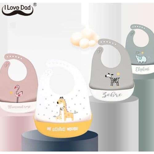 Waterproof Soft Silicone Baby Bibs Cute Cartoon Crown Print Baby Feeding Stuff Kids Girl Boy Adjustable Children Bib