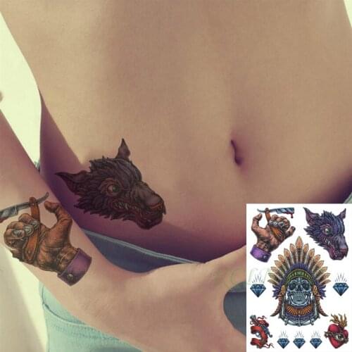 Waterproof Temporary Tattoo Sticker Totem Feather Hat Skull Head Wolf Diamond Flash Tatoo Fake Tatto Hand Arm Art for Men Women