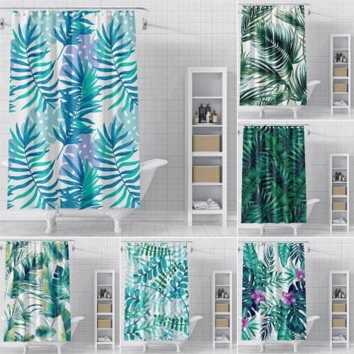 Green Plant Shower Curtain Tropical Leaves Bathroom Shower Curtain Waterproof Solid Bath Curtains With Hooks Toilet Door Decor