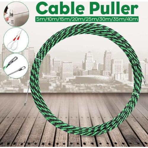 5-40M 5mm Green Guide Device Fiberglass Electric Cable Push Pullers Duct Snakes Rodder Fish Tape Wire + two Cable Tensioner