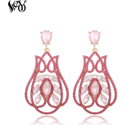 VEYO Romantic Crystal Rhinestone Drop Earrings for Women Big Stylish Earings Fashion Jewelry