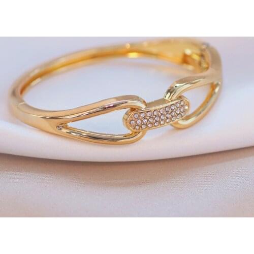 New Trendy Gold Color Charm Cuff Bracelet Bangle for Women Fashion Wedding Party Crystal Bangle Jewelry Gifts