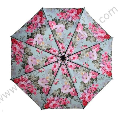 2pcs/lot Three fold umbrella five times black coating anti-uv aluminiu fiberglass superlight Sakura cherry flower pocket parasol