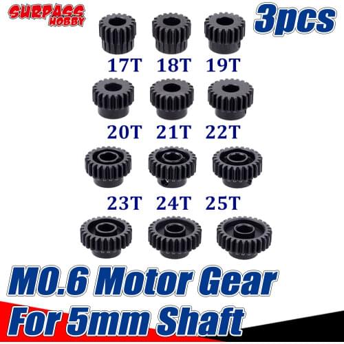 SURPASS HOBBY 5.0mm Steel Pinion 3PCS M0.6 17T 18T 19T 20T 21T 22T 23T 24T 25T 26T 27T 28T Motor Gear Combo for 1/10 1/8 Car RC