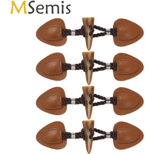 MSemis 4pcs Cardigan Fasteners Clasp Vintage PU Leather Sew-On Toggles with Resin Horn Buttons Closures Clothes DIY Accessories