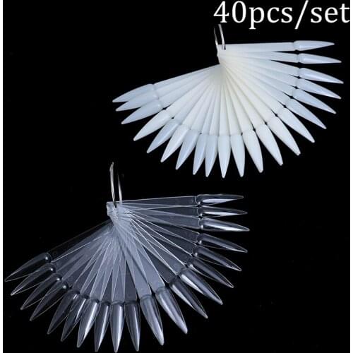 40pcs False Nail Tips Fake Nail Art Polish Color Card Acrylic Practice Chart Palette Buckle Ring Practice Display Tools 2Color
