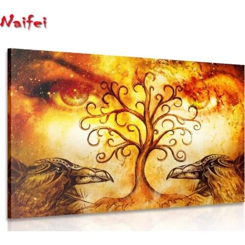 Diamond Painting Full Square Round Drill tree of life with raven Painting Rhinestone beadwork everything for diamond embroidery