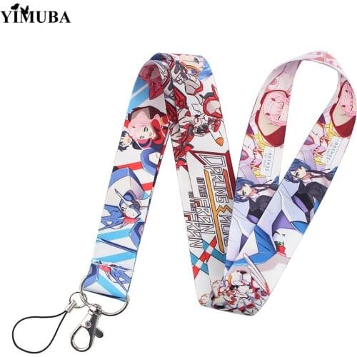 DARLING In The FRANXX Lanyards Keychain Anime Figures Zero Two 02 Cartoon Printed Ribbon Key Chain Neck Straps Anime Accessories
