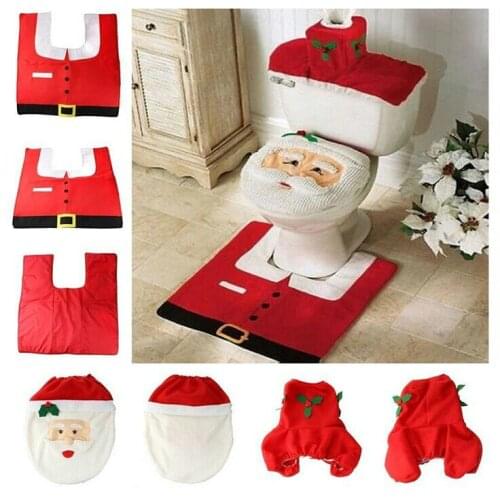 Santa Claus Merry Christmas Toilet Seat Cover set Navidad Rug Bathroom Set Christmas Decoration gift factory price LW0043