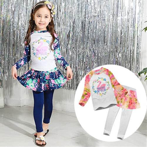 Baby girl long sleeve two piece swimsuit sunscreen printed childrens Surf diving suit girls' split swimsuit tights childrens s