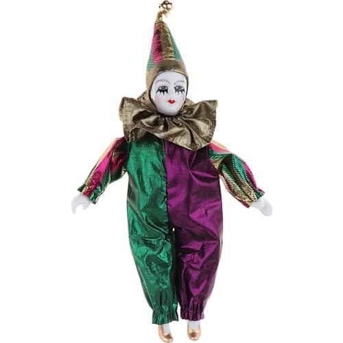 Clown Porcelain Doll Wearing Outfits For Halloween Party Tricky Props 22cm