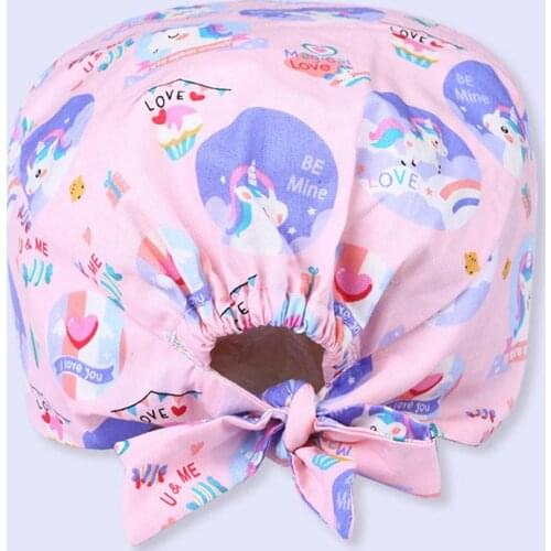 Unique Pattern Printing Cotton Hat Cute Cap Working Hat Head Protector For Kitchen Home Worker Outdoor (Pink)