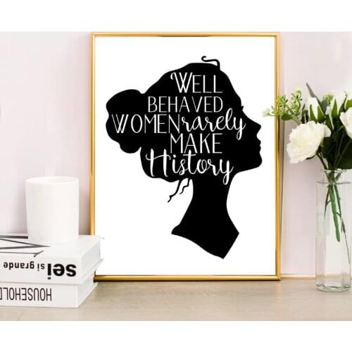 Behaved Women Quote Art Prints Female Silhouette Black and White Minimalist Poster Woman Wall Art Picture Girl Ladies Room Decor