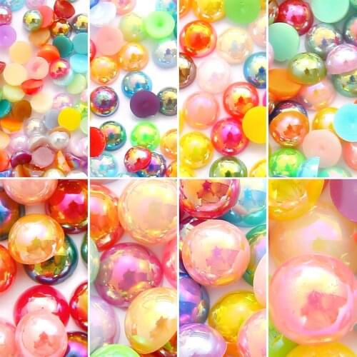 3-14mm Mix Color ABS Imitation Pearls Half Round Flatback Resin Pearl Glue On Rhinestones Beads Nail Art Crafts Diy Decoration