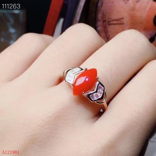 KJJEAXCMY boutique jewelry 925 Silver-inlaid Ruby Natural Red Coral Lady Ring Supports Detection