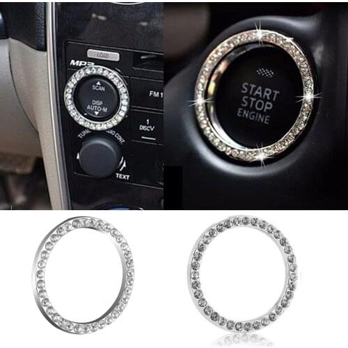 Car SUV Start Switch Button Decorative Ring Bling Automobiles Accessories Interior Silver Diamond Rhinestone Circle 40mm/1.57"