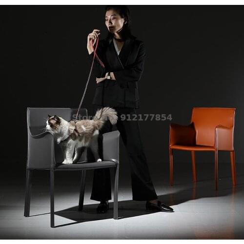 Italian Minimalist Home Armchair Study Business Negotiation Chair Saddle Chair Nordic Light Luxury Saddle Leather Dining Chair