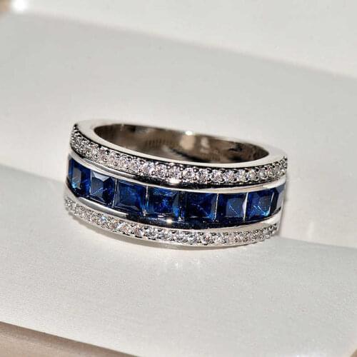 Fashion new inlaid like creative ring luxury Blue Womens wedding ring jewelry size 6-10