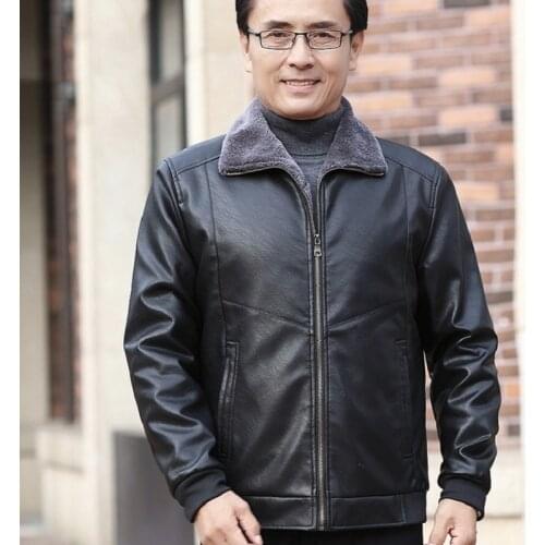 2019 New Autumn Winter Men Leather Jacket Stand Collar Plus Velvet Thick Warm Leather Jacket Men Social Mens Jackets KK3177