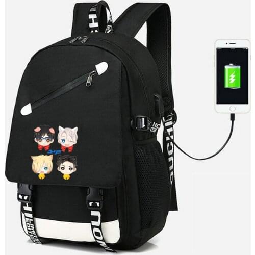 Yuri on ice Skating Backpack USB bag Shoulder travel School Students Bag USB Fashion teenagers Casual Laptop bag Gift