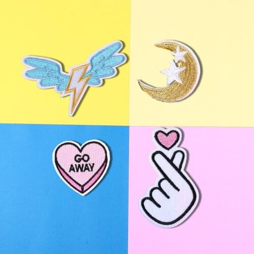 Stars and moon Embroidered Patches Iron Sticker For Clothing Cartoon Lightning wings Patches Backpacks Applique Decoration